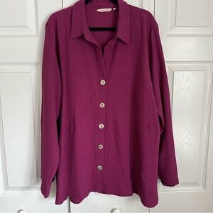 Soft Surroundings Blouse Womens 2X Purple Button Up Textured Lagenlook Flowy